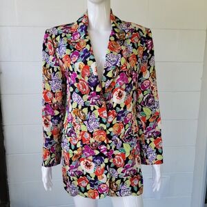 Vintage 90s Betty Hanson Floral Blazer Dopamine Dressing Women 6 Silk Maximalist